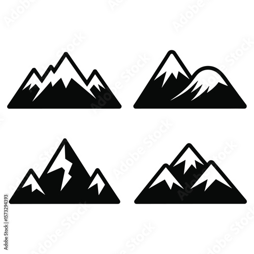 Collection of stylized mountain peaks in a bold black silhouette