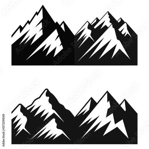 Two rows of stylized mountain range silhouettes with sharp peaks and shadows