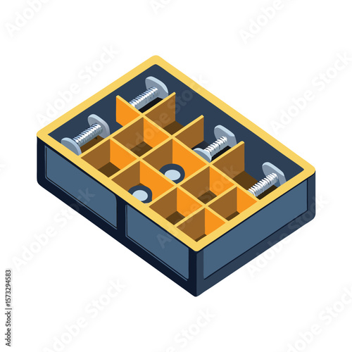 Organized storage box with screws and bolts neatly arranged in compartments