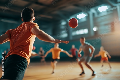 players dodgeball tournament with flying balls and active