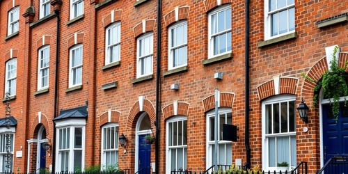 Brick terraced houses, London, close-up detail of facades,  UK architecture,  property
