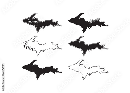 Michigan Upper Peninsula Map vector bundle, Michigan Upper Peninsula Map clipart, Michigan Upper Peninsula Map silhouette.	
