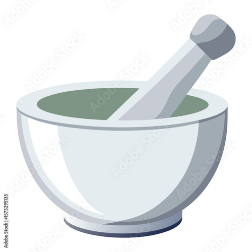 White ceramic mortar and pestle isolated on a white background