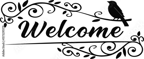 Welcome Message Design with Bird Silhouette Illustration in Flight Nature Theme