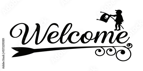 Silhouette of a Boy Holding a Flag with Welcome Message Vector Design