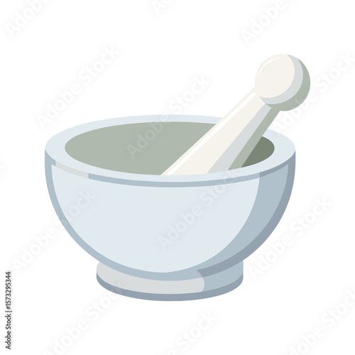 Classic white ceramic mortar and pestle for grinding herbs and spices