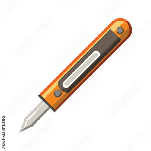 Sharp pointed craft knife with orange handle and silver blade on white background