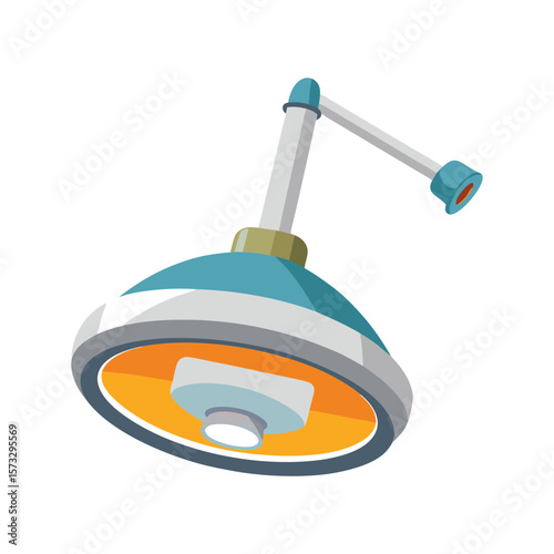 Modern surgical operating room light fixture with adjustable arm isolated on white