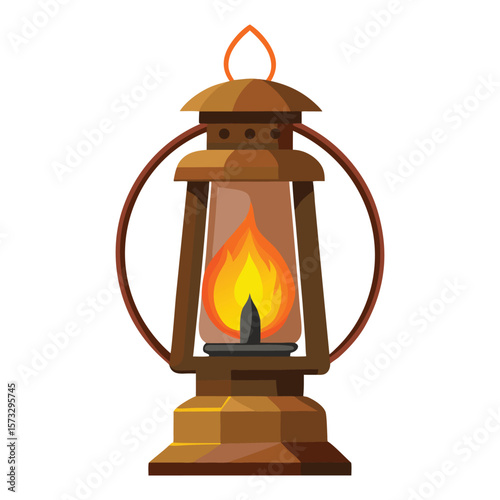 Vintage kerosene lantern with a bright flame illuminating the darkness
