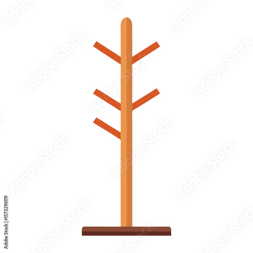 Simple wooden coat rack with multiple branches on a white background