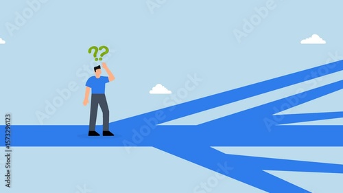 4k animation of businessman who thinks in several ways to make decision.