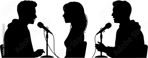 silhouette of people making a podcast,
