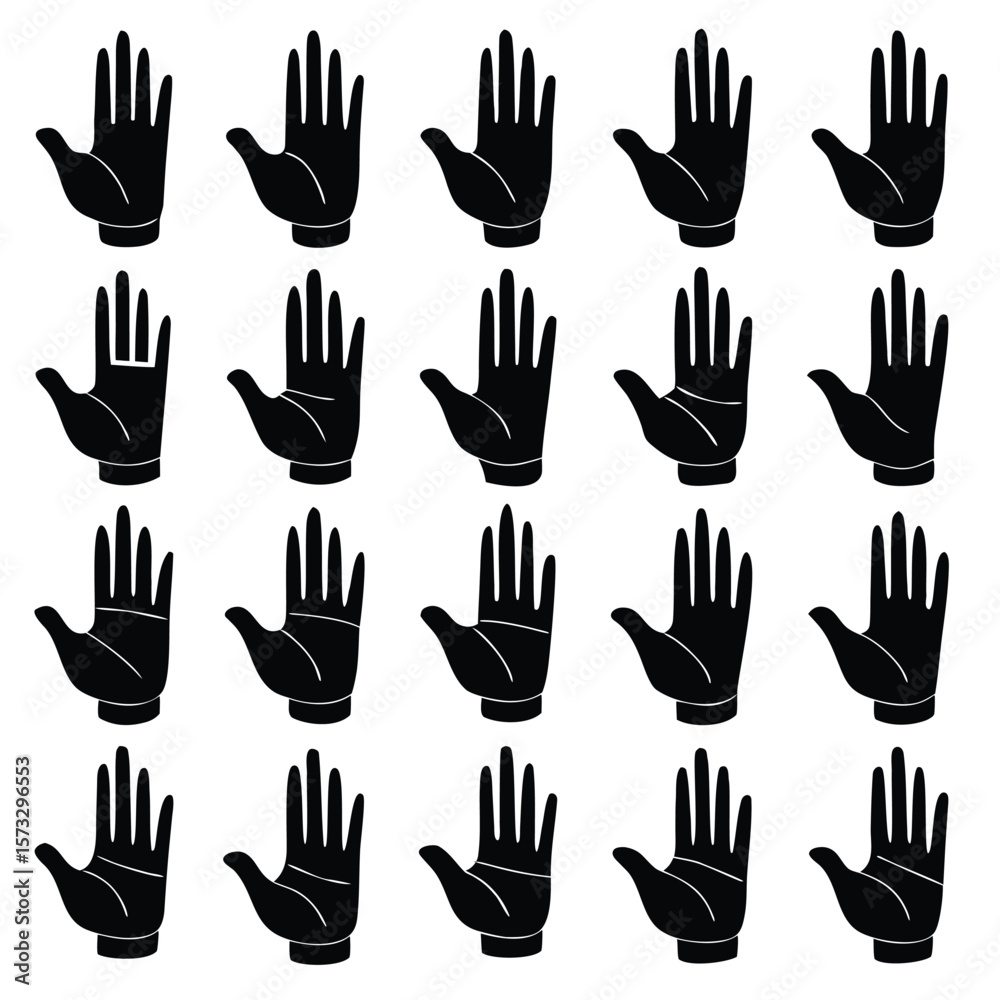 Fototapeta premium Black Hand Silhouettes Collection white open palm