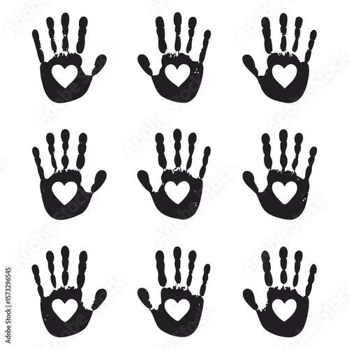 Black Handprints With Hearts white symbol