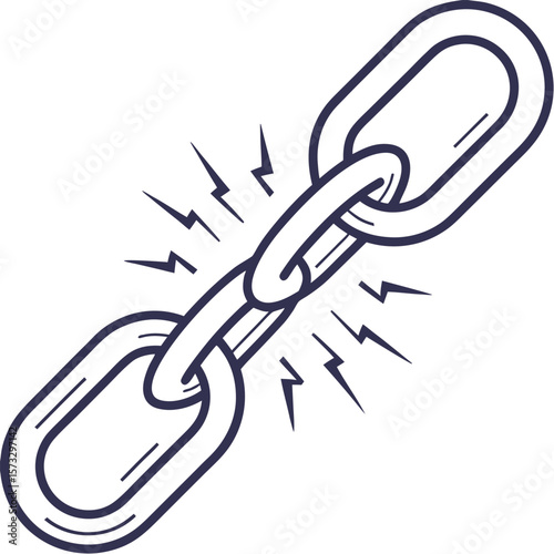 Illustration of a chain link with crack symbols around it indicating breakage and potential failure point