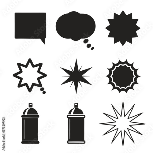 Black speech bubbles and spray cans thought bubble