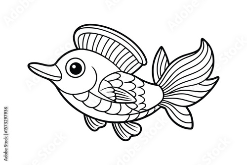 Vibrant kingfisher perched near water for kids coloring book Vector illustration