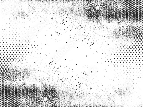 Grunge halftone dots background with old worn frame design. Retro dotted background with grunge texture and halftone effect. Classic halftone design with grunge dotted texture background