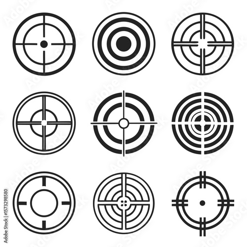 Black white aiming reticles collection crosshairs target