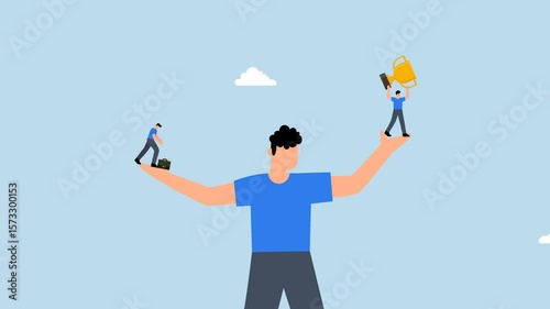 4k animation of sad depressed man stands with hand compared to defeated colleague.