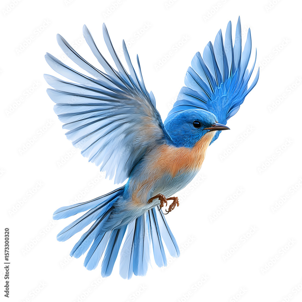 Obraz premium Beautiful eastern bluebird in flight with wings spread wide isolated on transparent background