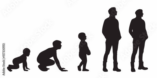 Human Development Silhouettes: A compelling sequence of silhouettes traces human growth, depicting various life stages from infancy to adulthood, symbolizing progress and development.