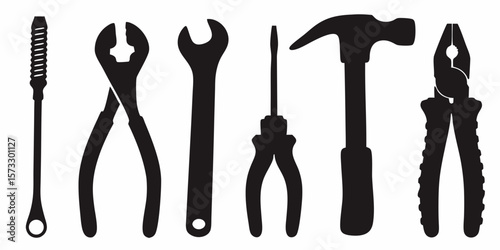 Silhouette Toolset: A comprehensive silhouette set showcasing essential tools, symbolizing craftsmanship and precision in a construction context.