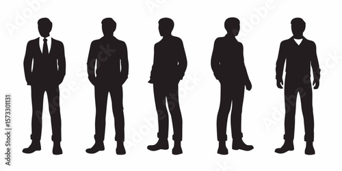 Silhouetted Elegance: A series of stylishly dressed men in monochrome silhouette, showcasing sophistication and class. The perfect image for concepts like business, style, and persona.