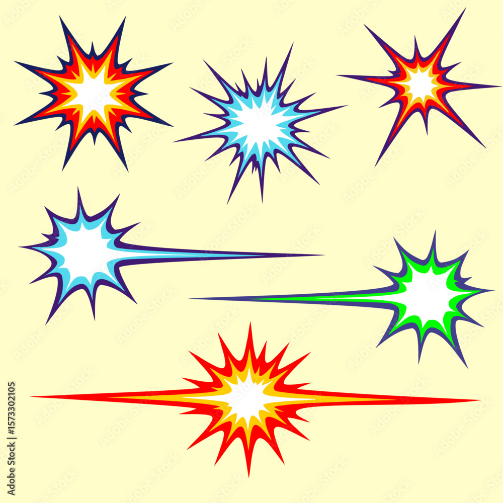 Obraz premium Cartoon Laser Zap and Energy Burst FX – 6 Graphic Elements in One Canvas