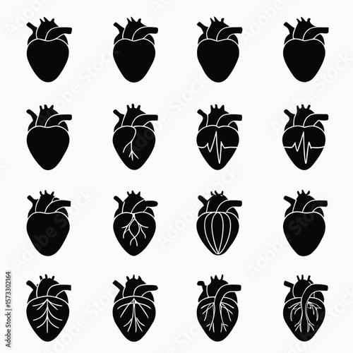 Anatomical hearts black icons human heart cardiology