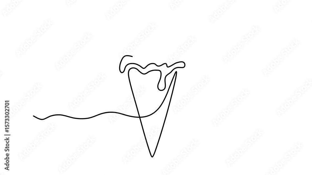 Animated self drawing of continuous line draw Ice cream in waffle cone. Symbol dessert gelato for menu. Full length one line animation. 4K Animated self drawing of continuous line draw Ice cream in waffle cone. Symbol dessert gelato for menu. Full length one line animation. 4K