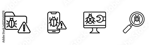 Cybersecurity Threat Icons: Virus, Malware, and Digital Protection Concepts"