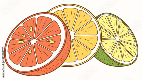 Fresh citrus fruit slices vector illustration for healthy eating and summer vibes design element concept