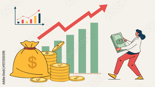 Financial growth and investment strategy illustration showing increase in profit and wealth building