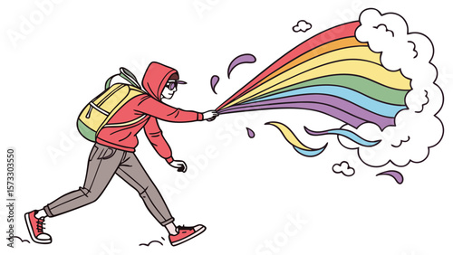 Person spreading vibrant rainbow colors illustration for lgbtq pride and diversity celebration art design