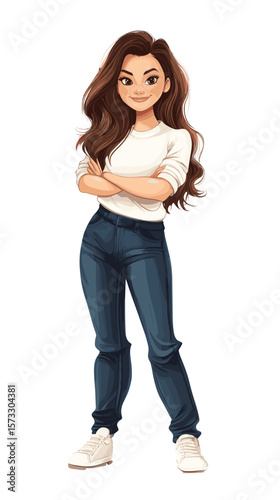 Young woman standing confidently with arms crossed in casual attire  