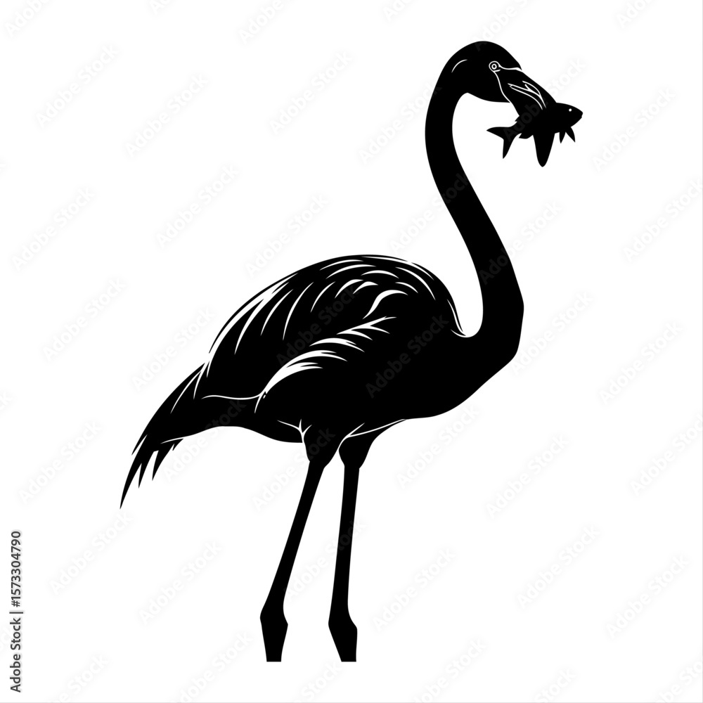 Fototapeta premium Flamingo Silhouette Art, Sitting & Eating Flamingo Designs for T-Shirts & Prints