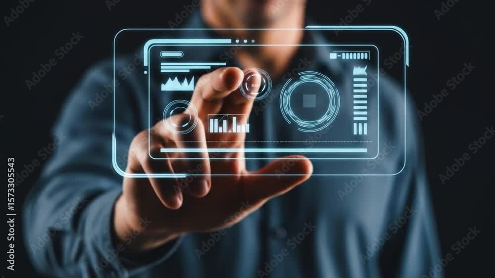 Close-up of hand using gesture controls on transparent interface