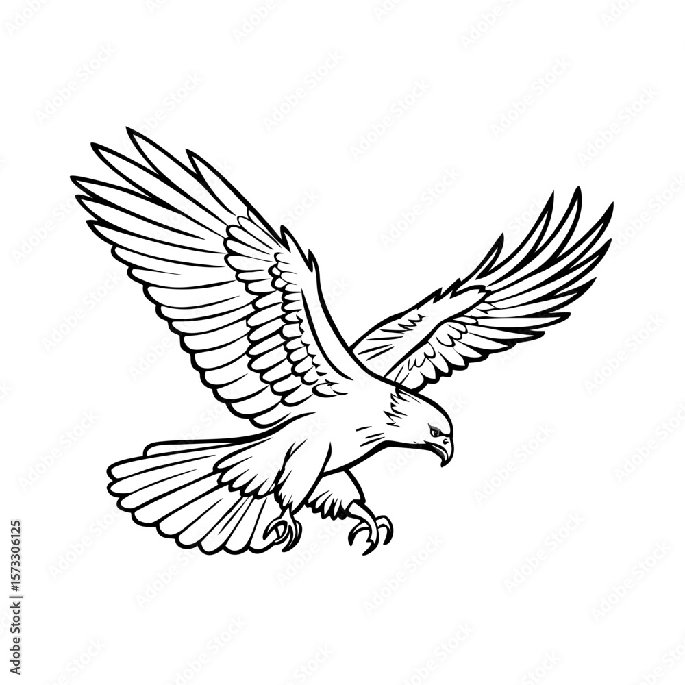 Obraz premium Dynamic Flying Eagle Silhouette - Majestic Bird of Prey Outline Illustration for Logos, Mascots, and Freedom Themes