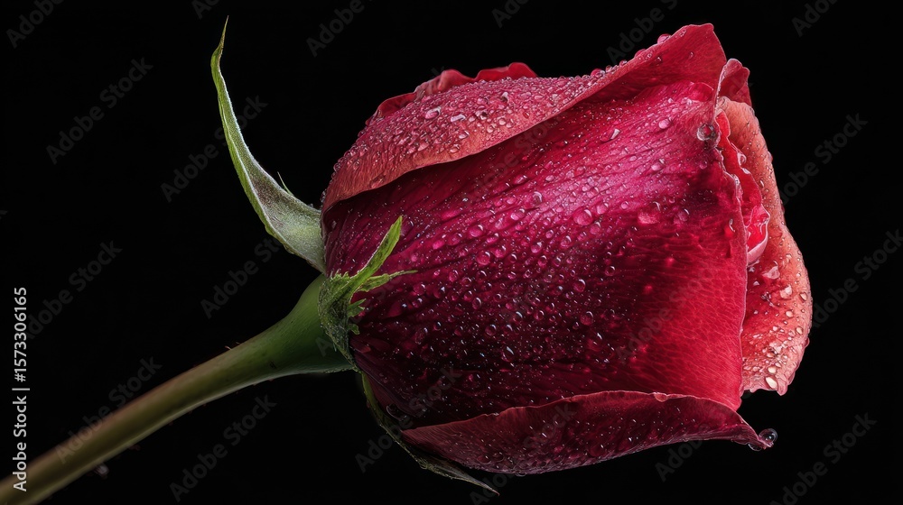Fototapeta premium Close-up of a red rose with water droplets