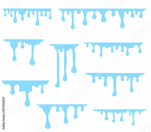 collection of blue liquid dripping and melting for abstract or cosmetic design