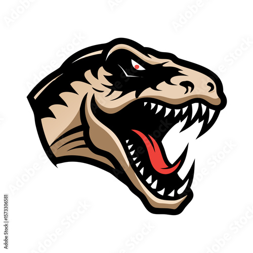 "T-Rex Dinosaur Head Art | Fierce Roaring Jurassic Beast Illustration with Sharp Teeth & Red Eye"