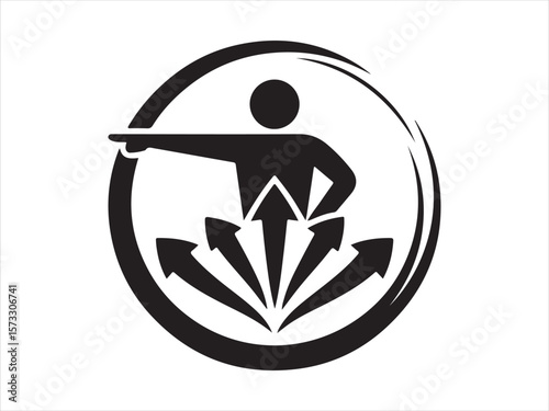 Person pointing forward with multiple arrows indicating progress and direction
