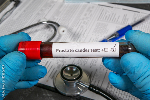 Doctor holding test tube with prostate cancer blood sample: negative result