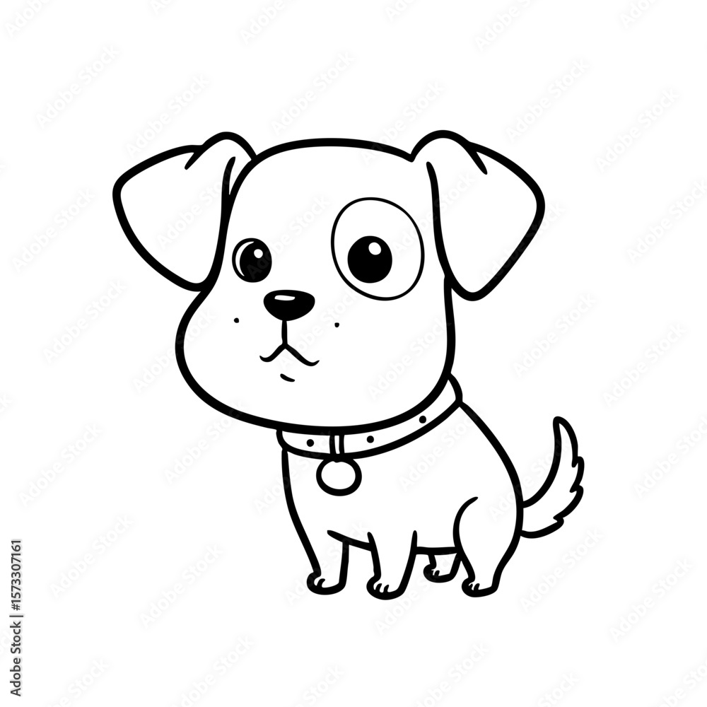 Obraz premium Cute cartoon dog character in a playful pose, black and white sketch 