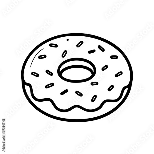 Black and white sketch of a donut with sprinkles  
