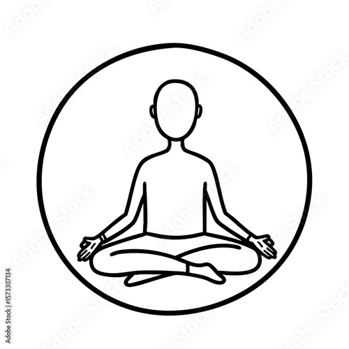 Figure meditating in circle in black and white sketch style  