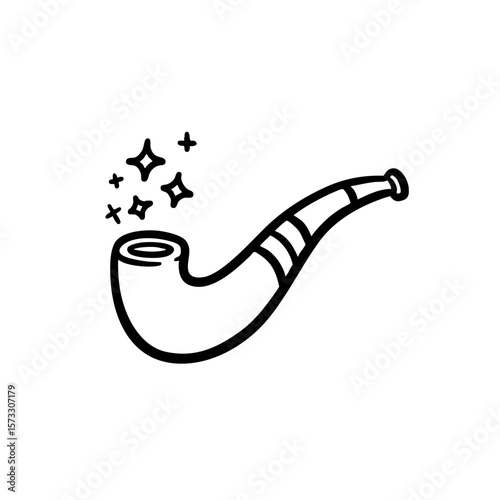 Magic pipe doodle with sparkles in a simple black and white style  