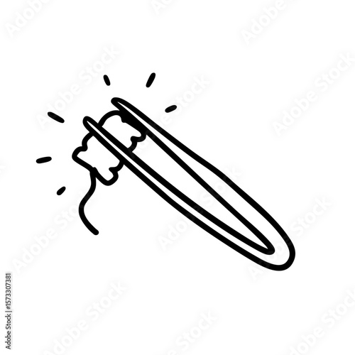Tweezers holding cotton in black and white sketch style  
