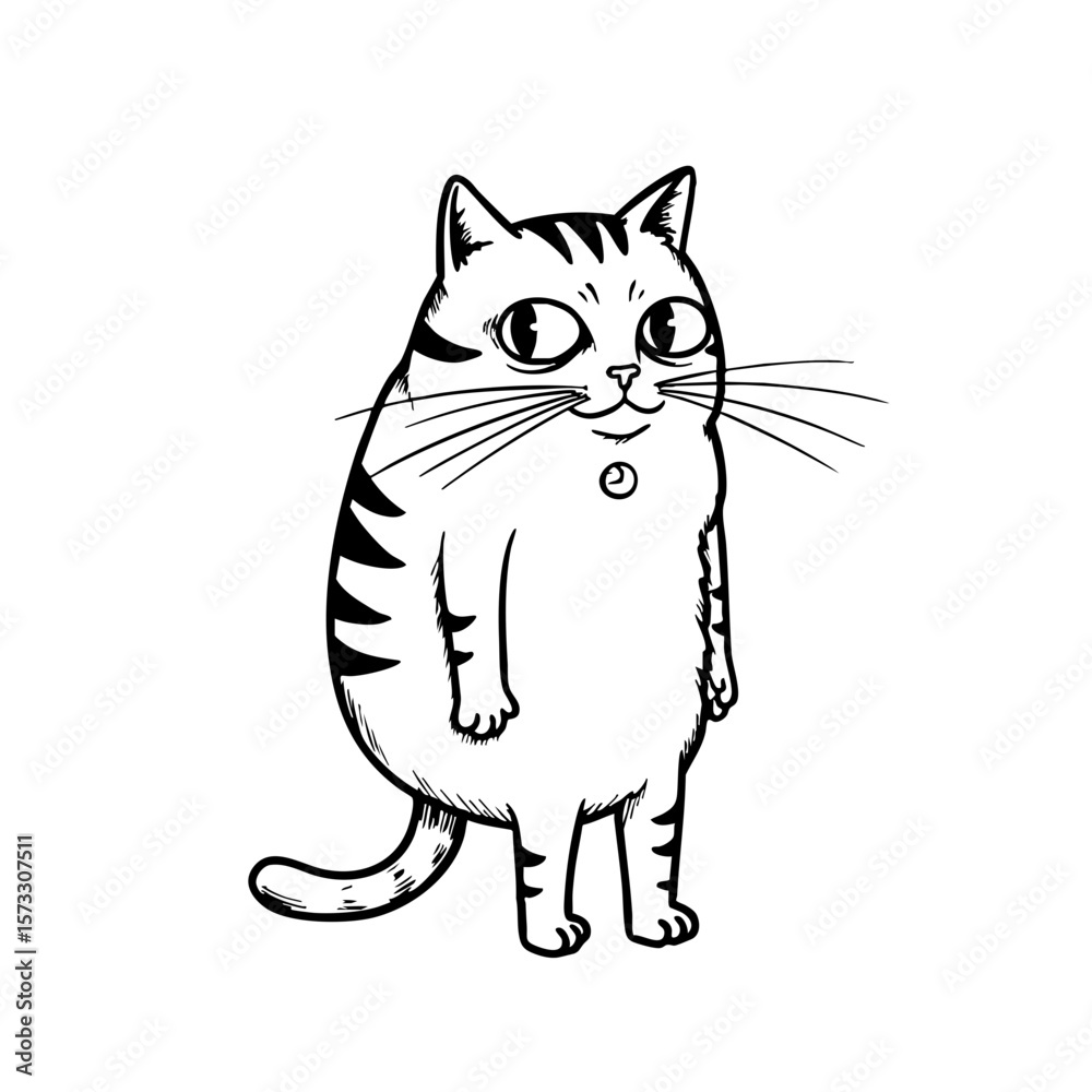 Obraz premium Doodle of a standing striped cat with large eyes and whiskers 